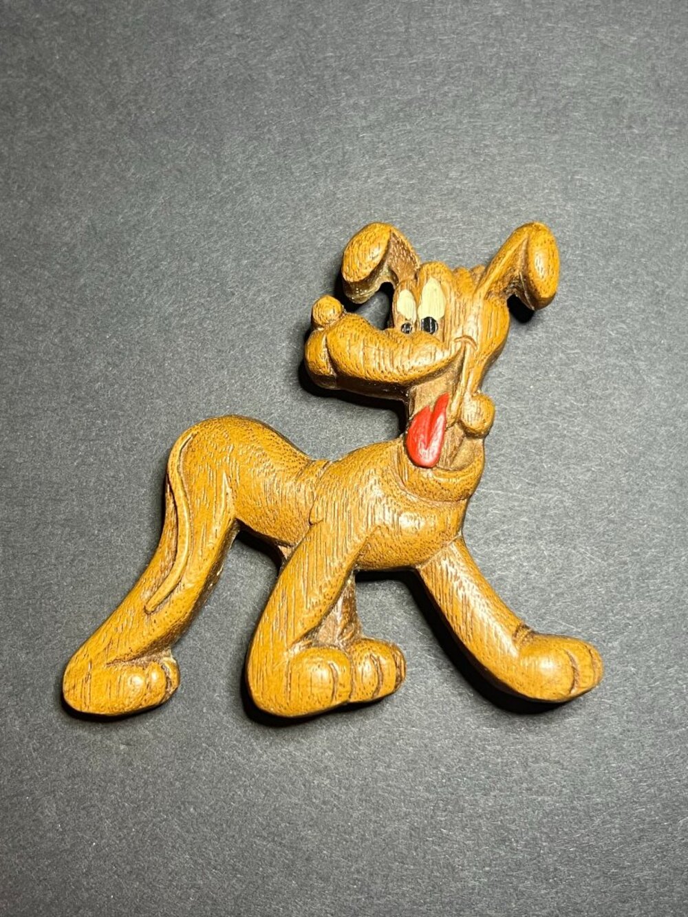 Vintage OOAK Hand Carved Wooden Pluto the Dog Cartoon Character Pin Lapel Brooch